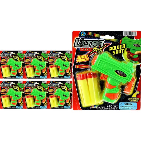 JA-RU Ultra Foam Dart Gun Super Mega Powerful Shotgun Blaster Shot Handgun for Kids and Adults Great Party Favor Pinata Fillers Set Plus 1 Bouncy Ball (6 Packs) 5483-6p