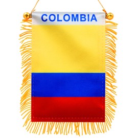 Anley 4 X 6 Inch Colombia Fringy Window Hanging Flag - Mini Flag Banner & Car Rearview Mirror Décor - Fringed & Double Sided - Colombian Hanging Flag with Suction Cup