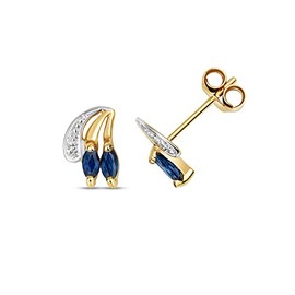 Cute 9ct Gold Ladies Diamond Stud Earrings Brilliant Cut H - PK with Sapphire - 9mm*6mm WJS35560