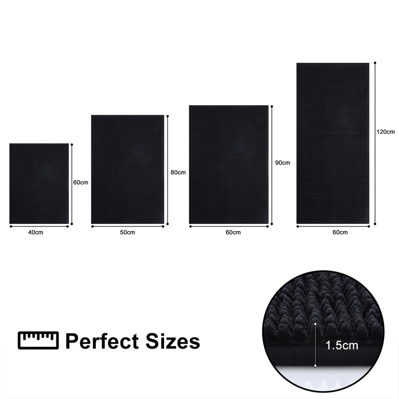 smiry Non Slip Chenille Bath Mat, 60 x 90 cm,