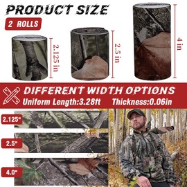 Camo Silencing Tape, 2 Rolls Camouflage Self Adhesive Tape Silencing Protective Fabric Strip Wrap Stick for Quieting Outdoor Metal Hunting Camouflage Gear and Accessories, 2.5" W x 3.2ft L