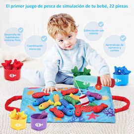 BALYSTOK Juguete de Pesca Montessori para Niños de 22 Piezas, Juego de Pescar para Niños, Cubetas Apilables y Peces de Colores, Juguetes Montessori, Regalo Perfecto para Cumpleaños y Festividades
