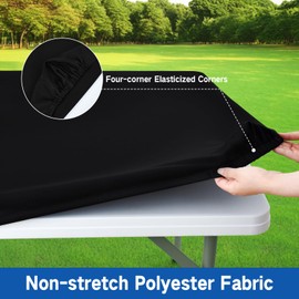 Nacuci Rectangle Elastic Fitted Tablecloth, Windproof Polyester Table Cover, Scratch Resistant and Washable Table Cloth for 4 Foot Folding Tables, Picnic, Camping, Party (Black, 24"x48")