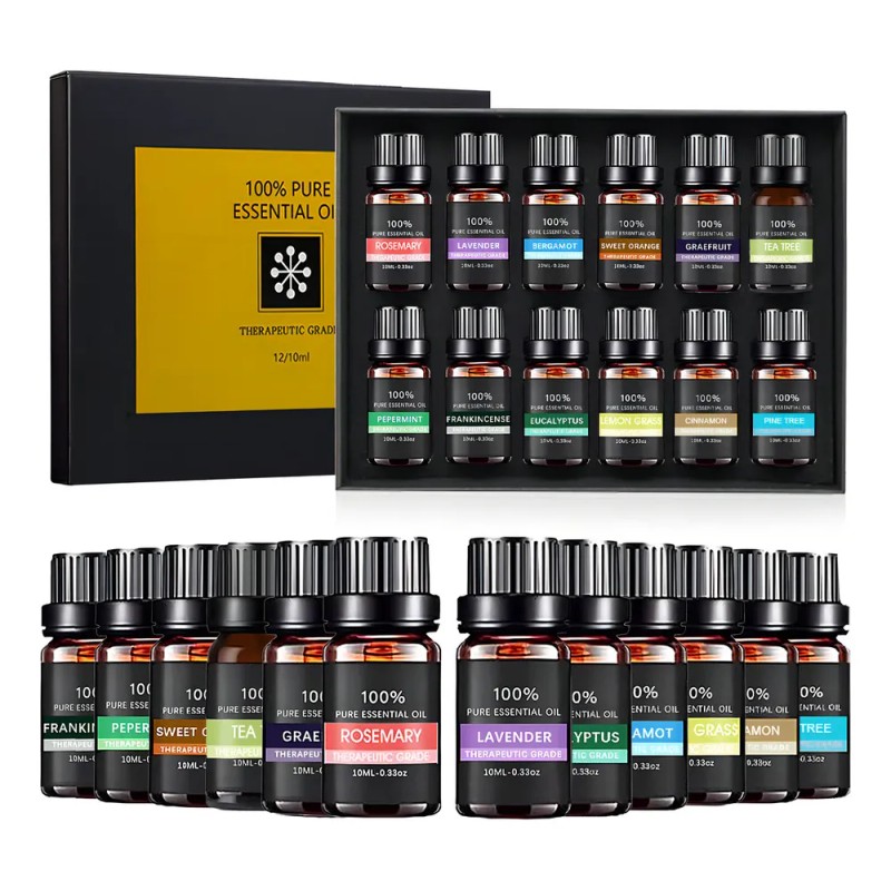 Kit De 12 Aceites Esenciales Aromaterapia 100% Puro 10ml Spa