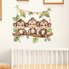 Cute Little Monkey Swinging Wall Stickers, sacinora Cartoon Animal Wall Decals Removable Vinyl Peel and Stick for Kids Baby Nursery Living Room Bedroom Children's Room Playroom Art Decorations