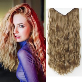 20 Inches Thick One Piece Half Head Wool Coil Wavy Curly Clip in Synthetic Hair Extensions Hairpieces for Women 4 Clips (Bronze Blonde)