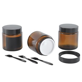 Lustervial 4Oz Small Amber Glass Jars with Lids, 3Pack Lotion Container, Cosmetic Containers, Little Travel Jars for Creams with Mini Spoon