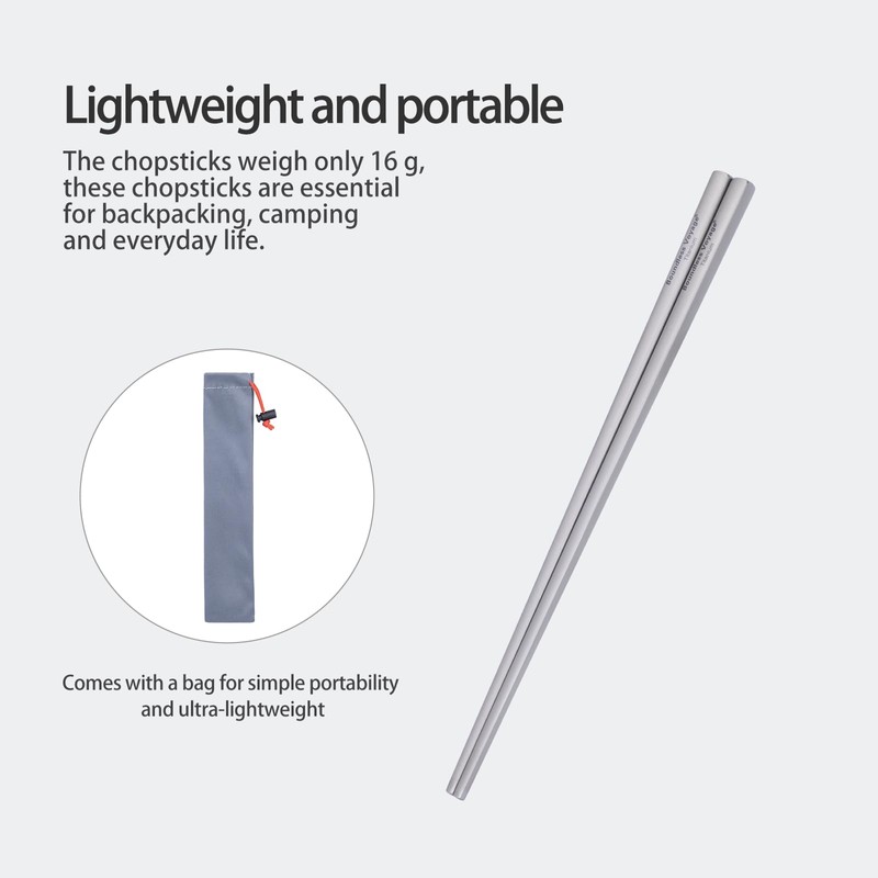 Boundless Voyage Titanium Chopsticks with Carrying Bag Ultralight Backpacking Gear