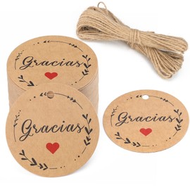 G2PLUS Gracias Gift Tags 5 cm Pack of 100 with 20 m Jute String (Brown)