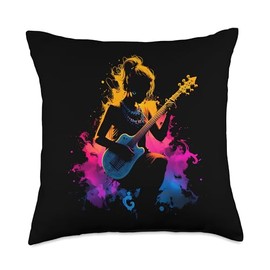 Instrument Musician Clothing & Gifts MD Sitar Colorful Instrument Band Musician Gift Music Fan Throw Pillow, 18x18, Multicolor