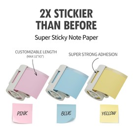 MANGOSLAB Nemonic Super Sticky Note Cartridge - Printable Sticker Paper for Gen 2 AI Label Printer MIP-201 - Thermal Printer Paper Sticky Notes - Color Printer Paper Label Stickers (Blue Yellow Pink)