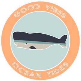 Athena Brands Whale Good Vibes & Ocean Tides - Car Truck Window Bumper Graphic Sticker Decal - Sunset Orange