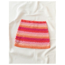 GORGLITTER Women's Crochet Knit Cover Up Skirt Color Block Drawstring Bodycon Mini Skirts Pink Medium