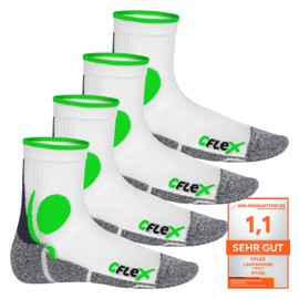 CFLEX running socks – 4 pairs of running socks – shock-absorbent, protective, supportive and air conditioning – sizes 35-46 - white/green, size: 39 - 42