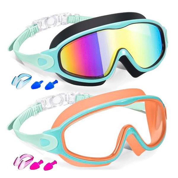 Swim Goggles for Kids 3-15, Anti-Fog, Anti-UV, No Leak, Wide