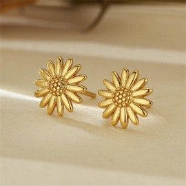 Daisy Flower S925 Sterling Silver Stud Earrings for Women Gold Plated Cute Sunflower Floral Cartilage Piercing Sleeper Studs Hypoallergenic Minimalist Fashion Jewelry for Her Daughte (Gold)