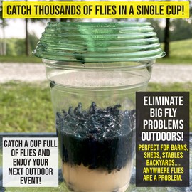 Fly Lid - Turn Almost Any Cup Into A Fly Trap. Indoor and Outdoor Use - 3 Lids per Pack, 6 Lids Total