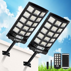 Solar Street Lights Outdoor,2 Pack Solar Lights Outdoor Waterproof Dusk to Dawn 60000LM 6500K Solar Flood Lights Motion Sensor with Remote Control, Commercial Area Lighting for Outside Parking Lot