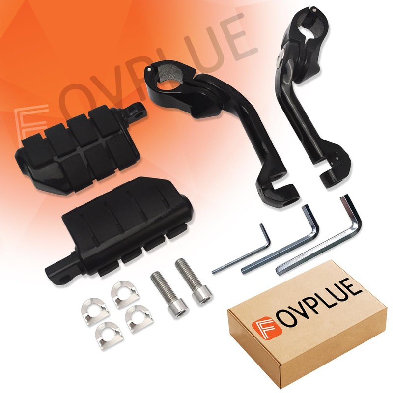 FOVPLUE 1.25" Highway Footpegs,Long Angled Adjustable Highway Pegs w/Mounts for