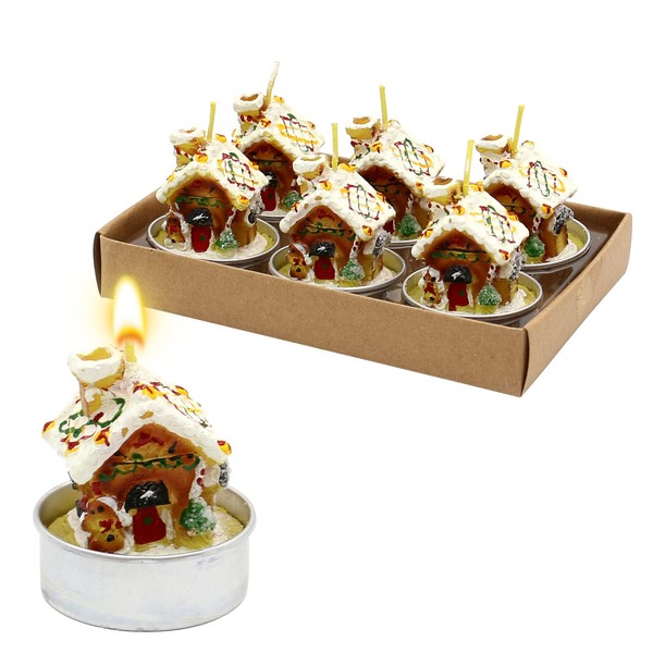 Dekohelden24 W-10024722 Set of 6 Tea Lights Gingerbread House Snow-Covered