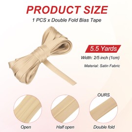 MECCANIXITY Double Fold Bias Tape for Sewing 2/5 Inch x 5.5 Yards Satin Pre-fold Continuous Binding Tape for Seaming Quilting Hemming Binding DIY Crafts, Beige