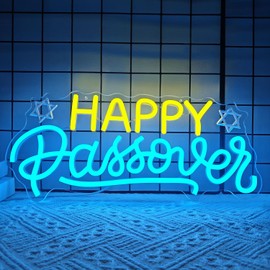 Happy Passover Neon Sign Passover Decorations Led Sign Dimmable Pesach Neon Lights Pesaj Seder Neon Wall Decor for Jewish Holiday Party Home Table Decor