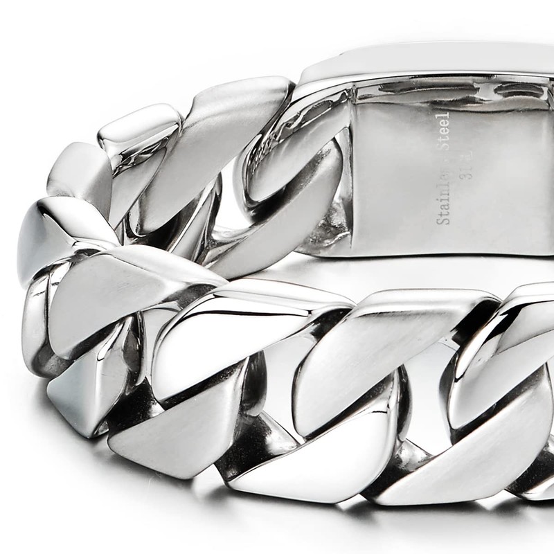 COOLSTEELANDBEYOND Large Masculine Style Stainless Steel Curb Chain Men's Bracelet,