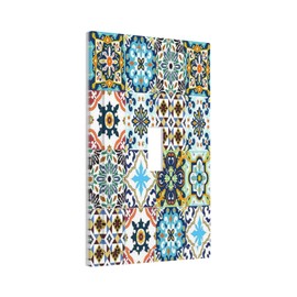 Sghxwp Decorative Switch Plate Covers Talavera Mexican Tile Texure Blue Mandala Flower 1 Gang Wall Plate Single Toggle Light Switch Cover Plate Jumbo Electrical Switchplate Receptacle Faceplate