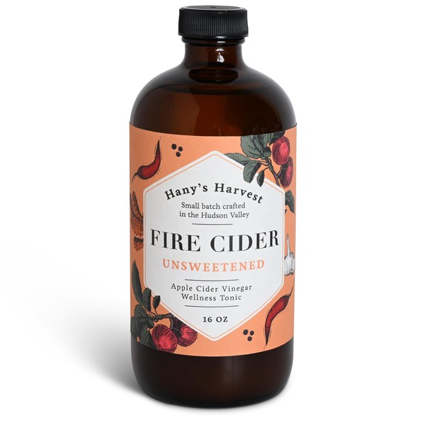 Hany's Harvest Unsweetened Fire Cider, 16 oz Glass Bottle, All Natural Apple Cider Vinegar Wellness Tonic, Gluten-Free, Small-Batch, Handcrafted