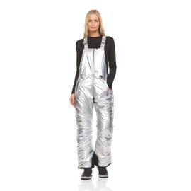 Arctic Quest Womens Ski Snow Bibs Pants Insulated Water Resistant Overalls Snowboarding Winter Waterproof Pants Women, Metallic Silver, Medium