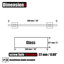 JQK Bathroom Glass Shelf, Floating Tempered Glass Shower Storage 20 by 5 inches, 304 Stainless Steel Brushed Gold Wall Mount, TGS201L20-BG
