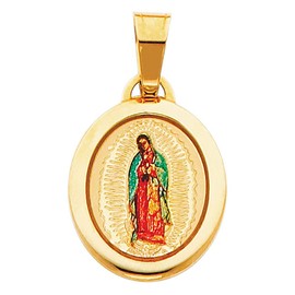 Jawa Jewelers Polished 14K Solid Yellow Gold Engraved Guadalupe Pendant