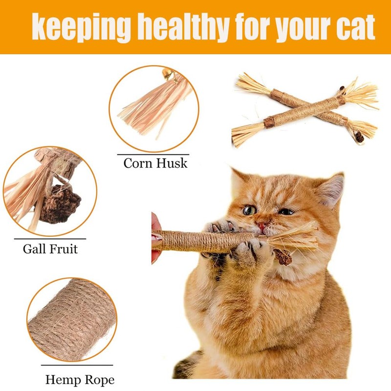 HUIQIHANG 4-Pack Natural Silvervine Cat Chew Sticks, Interactive Catnip Toys