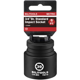BILITOOLS 3/4" Drive Impact Socket 39mm, Metric, CR-MO Steel, 6 Pt. Impact Grade Heavy Duty Large Axle Nut Socket