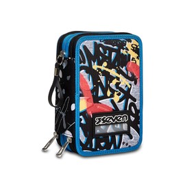 Seven Pencil Case, Multicoloured, Pencil Case for Stationery, Case with Pens, Ballpoint Pens, & More, 3 Compartments, Girls & Boys, School - Primary School, XXL Navybush Multicoloured, Taupe/coral,