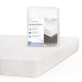 Osama Jersey and Cotton Mattress Cover, 90 x 200 cm, Antibacterial, Sweat-Resistant and Wrinkle Free, Washable Cover with Elastic and Adaptable Corners, 90 x 200 x 25 cm, White