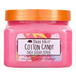 Tree Hut - Exfoliante de algodón con azúcar de karité de 18 onzas. Formulado con azúcar real, manteca de karité certificada y extracto de fresa. Exfoliante corporal que deja la piel suave y suave (algodón dulce)