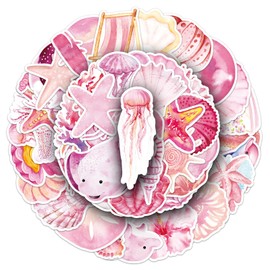 50pcs Sea Animal Stickers for Girl, Cute Waterproof Vinyl Decal for Kids Teen Adult Student Water Bottle Laptop Phone Scrapbook Skateboard Luggage Notebook Guitar (Pink Ocean)