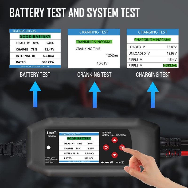 CAT-500 12V Car Battery Tester & Charger, 2-in-1 8-Step Smart