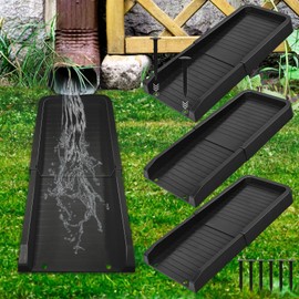 Rain Gutter Downspout Splash Block for Foundation Protection,24" Gutter Splash Guards Downspout Extensions Water Drain Tray with Fixing PE Nails for Outdoor Rainwater Drainage (4pcs-Black)