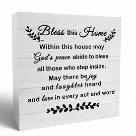 ZNGFON Christian Desk Table Decor Sign,Bless This Home Decor Sign,Christian Office Home Room Decor Sign,Wooden Religious Decor,Scripture Table Decor,Bless This Home Housewarming Gifts,5x5 Inch