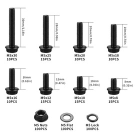 400 Piece M5 Screws Set, Flange Screws Nuts Set, Hex Screws and Nuts Set, Pan Head Screws with Flange Nuts with Washers Set, Black Threaded Screws Assortment