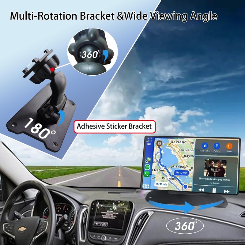 Hynhsun Portable Wireless Apple Carplay/Android Auto Screen for Car, 7"