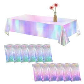 Wensdr 12 Packs Large Iridescent Tablecloths 54x108 inches Shiny Table Covers for Rectangle Tables Party Decoration Table Cloths