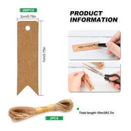 Gift Tags Kraft Paper Small Pack of 200 Gift Tags Paper Labels Tags 7 x 2 cm with Jute String for Labelling Wedding Christmas