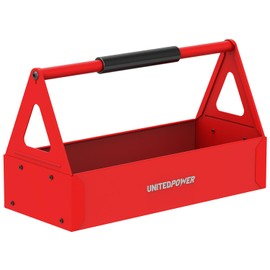 UNITEDPOWER Handy Tool Box, Portable Metal Tote Tray with comfortable grip handle, Tool Organization for Household, Warehouse, Repair Shop, Red