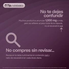 Resveratrol 400mg Puro 90 Cápsulas con Semilla de Uva Nutrabasics