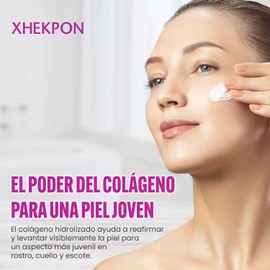 Xhekpon Crema Española para Rostro, Cuello y Escote con Colágeno Hidrolizado, Fórmula Hidratante de Uso Diario, Textura Ligera de Rápida Absorción, Tubo de 40 ml