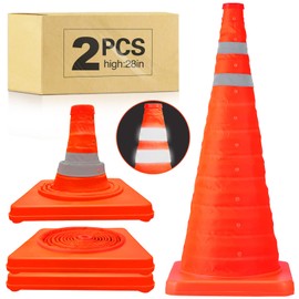 [2 Pack]28 Inch Collapsible Traffic Safety Cones - Parking Cones with Reflective Collars,Orange Safety Cones for Parking lot，Driveway, Driving Training etc.