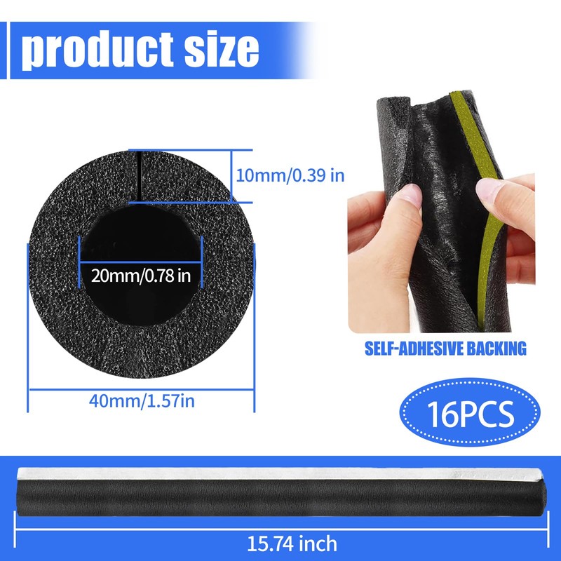 16 Pack Pipe Insulation Foam Tube, 3/4'' Self Adhesive Pre